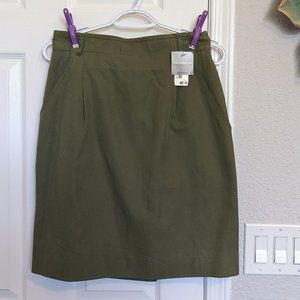 NWT VINTAGE Liz!  Cotton Silk HIGH QUALITY CONSTRUCTION Olive skirt | 8 |
